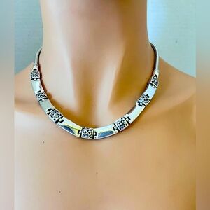 Brighton TRIBECA Bar Scroll Square Collar Silver Plated Necklace.  NWOT